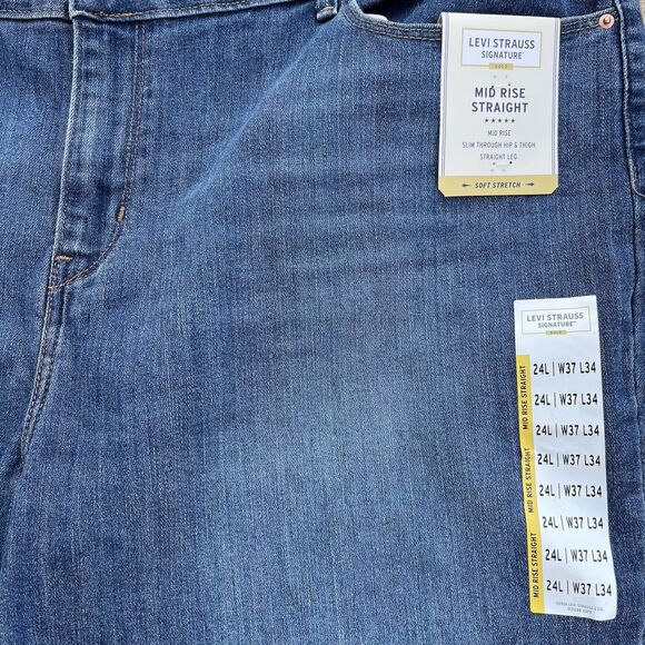 Levi Strauss Jeans Women Size 24L Mid-Rise Straight Leg Blue Denim Soft Stretch - Picture 5 of 8